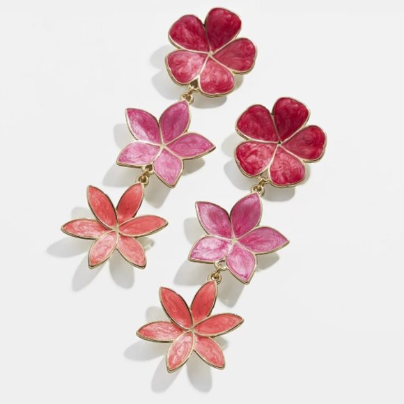 Three Tier Pink Floral Flower Drip Oil Enamel Drop Earrings NEW - Picture 5 of 8